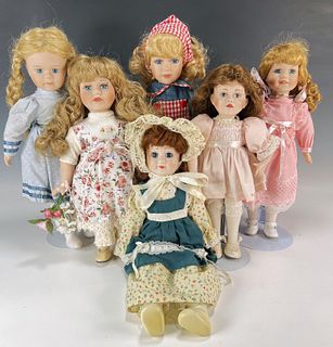 SIX PORCELAIN DOLLS INCL HERITAGE MUSICAL DOLL