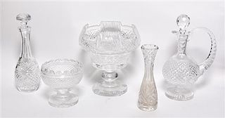 A Collection of Twelve Cut Glass Articles, Height of lamp 19 1/4 inches.