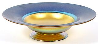 TIFFANY FAVRILE GOLD AND BLUE FOOTED BOWL