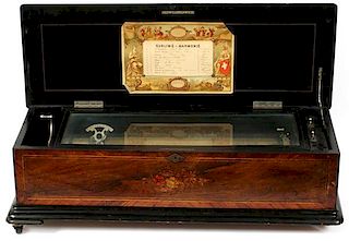 SWISS ROSEWOOD & BLACK EBONY MUSIC BOX C.1880-1910