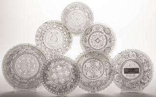 ASSORTED PRESSED LACY GLASS BOWLS / NAPPIES, LOT OF SEVEN