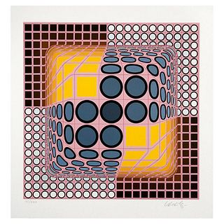 Victor Vasarely (1908-1997), "Pink Composition" Hand Signed Limited Edition Serigraph with Letter of Authenticity.
