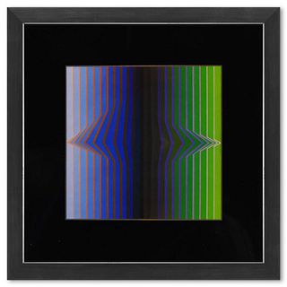 Victor Vasarely (1908-1997), "Ilile - III de la sÃ©rie Vonal" Framed 1971 Heliogravure Print with Letter of Authenticity