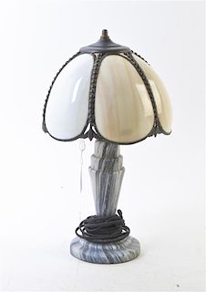 A Slag Glass Table Lamp, Height overall 16 inches.