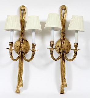 BRASS TWO LIGHT CONTEMPORARY ELECTRIC WALL SCONCES