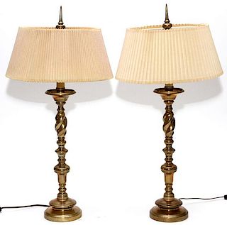 MODERN BRASS TABLE LAMPS PAIR