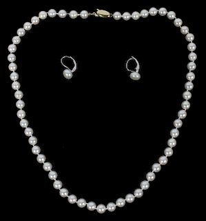 6.5-7.0MM PEARL 14 KT GOLD NECKLACE & EARRINGS