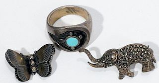 SILVER PINSSILVER & TURQUOISE RING THREE PIECES