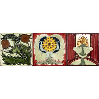 3 Art Nouveau tiles, around 1900