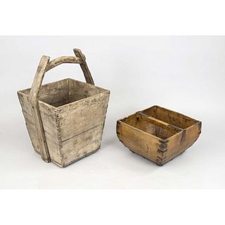 2 Wooden buckets/rice baskets, 1