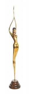 A Modernist Polished Brass Figure, Height overall 59 3/4 inches.