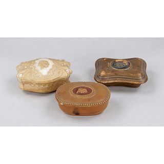 Three ceramic matchboxes, aroun