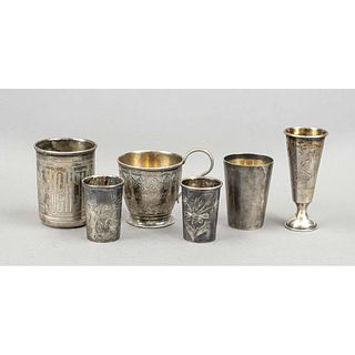 Group of six cups, hallmarked