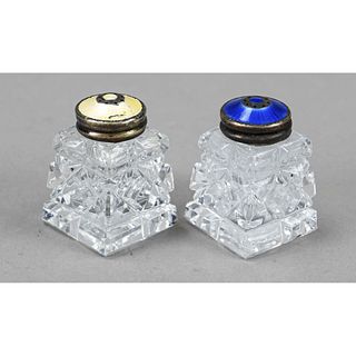 Pair of salt shakers with silv