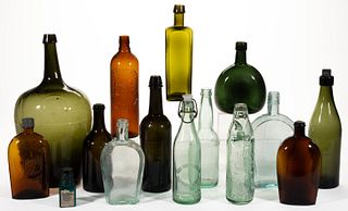 ASSORTED GLASS BOTTLES, LOT OF 15
