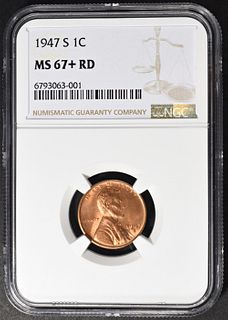 1947-S LINCOLN CENT NGC MS67+ RD