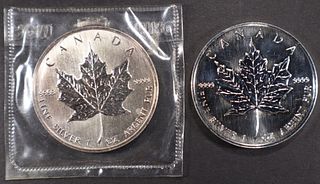 (2)  1oz .999 SILV CANADIAN MAPLE ROUNDS