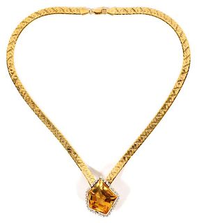 30CT GOLD CITRINE AND DIAMOND NECKLACE