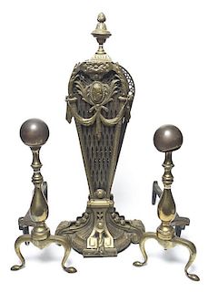 A Victorian Brass Firescreen, Height of first 27 1/2 inches.