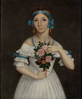 JOHN TOOLE (IRELAND / VIRGINIA, 1815-1860), ATTRIBUTED, FOLK ART PORTRAIT OF A GIRL