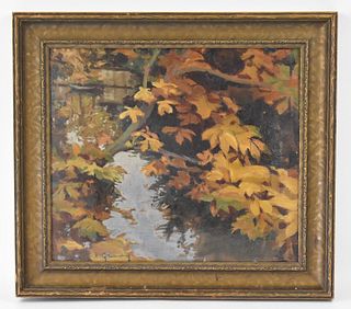 ADOLPHE GUMERY AUTUMN LEAVES OIL PAINTING