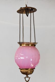 VICTORIAN PINK OPALESCENT HANGING CANDLE LANTERN 