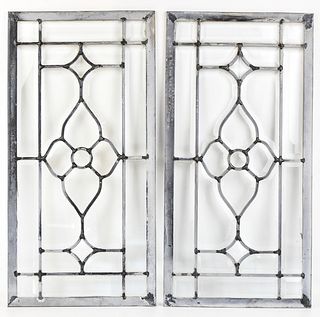 LEADED WINDOW FRAMES WITH BEVLED GLASS  (2)