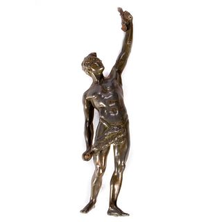 Bronze athlete figure.