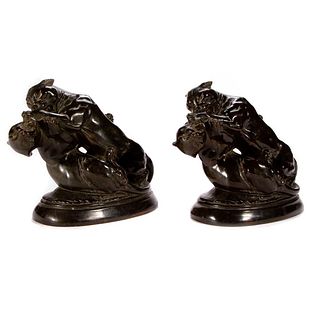 A pair of bronze lions.