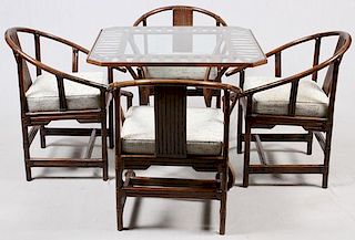 FICKS REED RATTAN BAMBOO DINING CHAIRS & TABLE