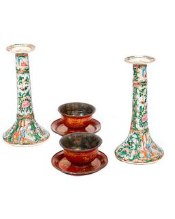 Chinese Famille Rose Candlesticks.