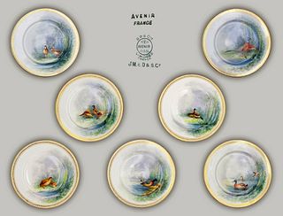 A Set Of Seven French Limoges Avenir Hand Painted Porcelain Plates, Hallmarked