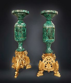 A Pair Of Empire Bronze/Malachite Pedestals