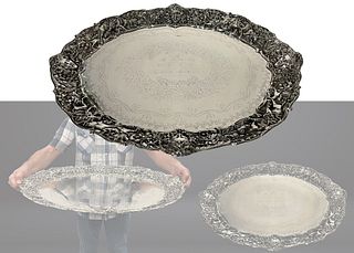 A Large & Heavy 19th C. English Memorial Silver Figural Tray