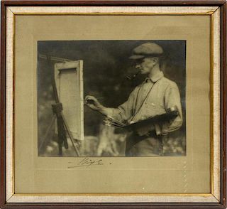 PHOTOGRAPH OF ARTIST AT EASEL SIGNED WIGLE