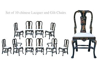 A Set Of Ten Chinese Gilt Lacquer Chairs