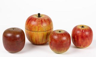 PAINTED WOOD APPLE-FORM BOXES, LOT OF FOUR