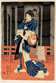 JAPANESE WOODBLOCK PRINT OF BIJIN 19TH C.