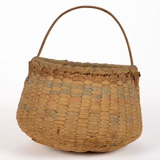 RARE VIRGINIA STAVE-TYPE CLOTH-COVERED WOVEN-SPLINT EGG BASKET
