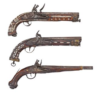 Three Ornate Turkish Pistols