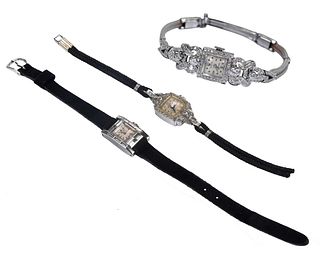 Three Vintage Diamond Ladies' Watches, Rolex, Girard Perregaux, and Movado
