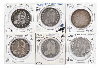Group of Six Capped Bust Half Dollars 