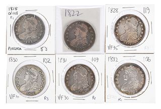 Group of Six Capped Bust Half Dollars 