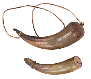 Two Powder Horns, One with Engraving 