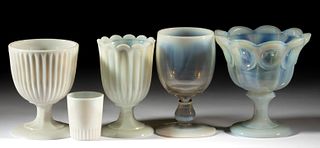 ASSORTED PRESSED OPALESCENT GLASS ARTICLES, LOT OF FIVE