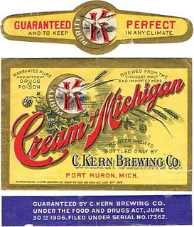1906 Cream of Michigan Beer No Ref. Label CS69-25 Port Huron
