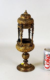 Early Continental Gilt Repousse Metal Oil Lamp