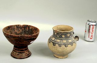 Two Pre-Columbian Style Pottery Footed Bowls