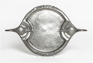 A French Art Nouveau Pewter Tray, Alice (1872-1951) and Eugene (1872-1925) Chanal, Width 18 5/8 inches.