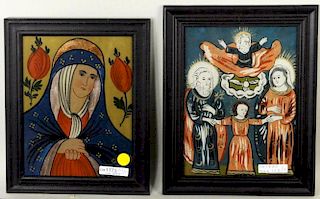 Two German Religious Paintings, Reverse/Glass